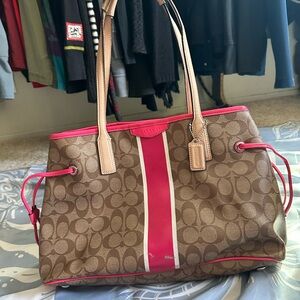 Coach Brown and Pink Tote Bag with Signature Style